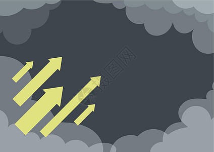 箭头快速地朝被云彩包围的天空移动代表实现目标成功 瞄准天际线成功完成创意项目计划海报材料天气计算机技术创造力海浪危险飞行图形图片