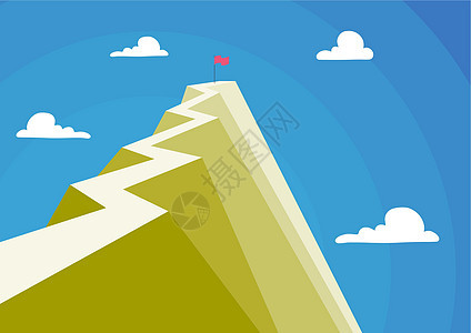 显示高路象征成功达到目标的山 高山呈现旗帜定义完成创意项目计划取得成功商业冒险蓝色计算机成人生长领导山峰墙纸人士图片