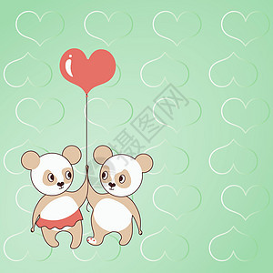 两只熊拿着心形气球 背景是心形 展示了爱与和谐 泰迪熊代表有爱情目标的热恋情侣墙纸孩子快乐计算机绘画卡通片乐趣蓝色庆典标签图片