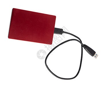 红色外部硬盘存储备份驱动器 用于在白色背景上隔离的计算机图片