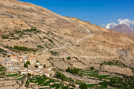 修道院和Dhankar村 印度喜马查尔邦Spiti 山谷图片