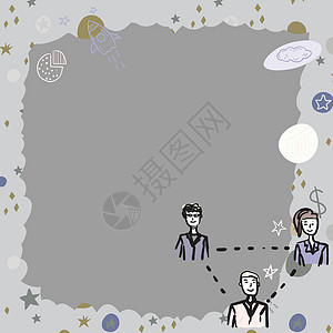 用五颜六色的星星和商业金融涂鸦装饰的空白框架 空海报边框显示公司员工讨论业务条款的三角形社区墙纸技术套装火箭教育团队领导微笑友谊图片