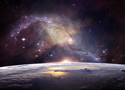 景观与银河系 从太空看日出和地球与银河系 这张图片的元素由 NASA 提供图片