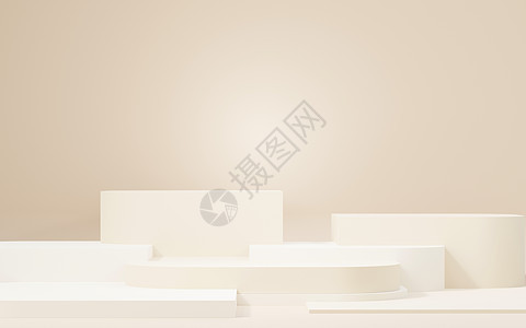 3d 模拟棕色奶油讲台 设计简洁 用于产品和化妆品展示的基座舞台 广告的抽象五颜六色的场面 促销背景销售正方形陈列柜插图展览场景背景图片