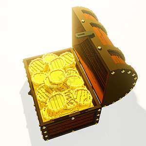 白色背景中孤立的宝藏库财富货币金融金子硬币海盗木头金属奢华盒子图片