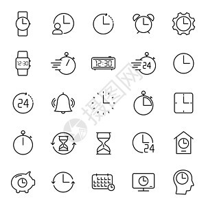 时间和时钟轮廓矢量图标隔离在白色 为 web 和 ui 设计 移动应用程序和印刷产品设置的时间和时钟图标滴答速度滴漏标识钟表网络背景图片