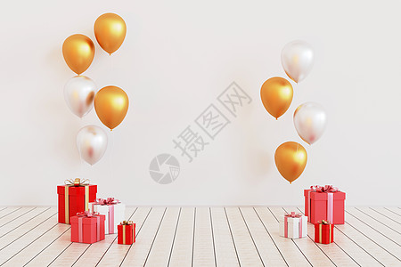 一套银和金光亮实事求是的气球金子卡片礼物空气投标婚礼生日女士盒子母亲图片