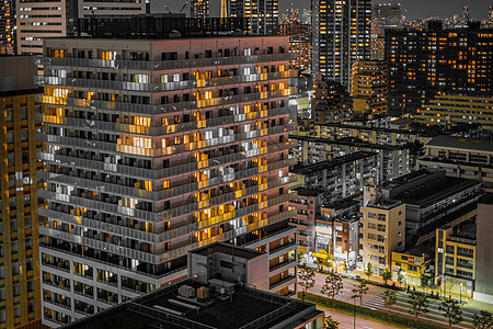 Toyosu东京京都沃德高楼公寓群建筑商业建筑群景观街景高层摩天大楼景点房地产夜景图片