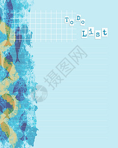 带有线条的待办事项列表模板 用于编写航海主题计划的提醒带鱼水彩的海洋打印插图蓝色海浪笔记本笔记日程记事本规划师剪贴簿图片
