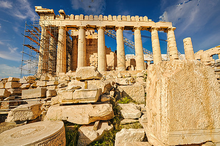 希腊雅典的帕台农教联神话文明寺庙游客纪念碑文化建筑学废墟考古学雕像图片