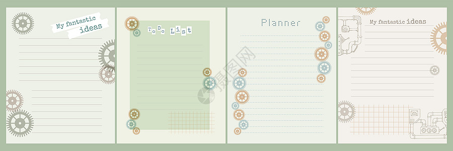 蒸汽朋克模板集规划师提醒表笔记 我的奇妙想法 用于笔记 管道 齿轮 齿轮图片
