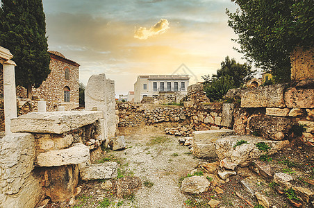 希腊雅典罗马罗曼阿戈拉游客集市论坛柱子观光雕像建筑学考古学旅游寺庙图片