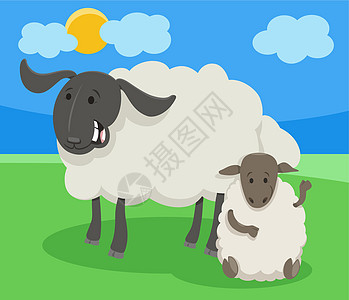 带小羊羔的动物品味 风趣可喜的卡通山羊养羊场图片