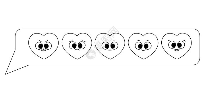 以红心形式进行线性评分的消息中的反馈话框插图气泡顾客商业微笑营销客户嗓音调查问卷图片