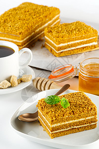 美味甜点蜂蜜蛋糕 多层蜂蜜蛋糕海绵馅饼糕点早餐蜂蜜食物蜂窝桌子核桃美食图片