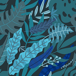 矢量热带叶无缝模式 美丽的矢量多彩图解异国香蕉海滩艺术图案植物蓝色装饰风格棕榈图片