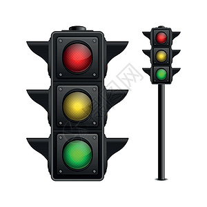 矢量 3d 逼真详细道路交通灯图标集隔离 安全规则概念 设计模板 红绿灯 交通灯导航街道图表红色信息控制卡片黄色横幅城市图片