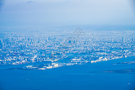 从飞机上看到的大阪城景航空街景旅游建筑景观天空蓝天摩天大楼建筑群照片图片