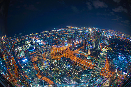 从Burj Huji观察甲板看到迪拜的夜景外国旅行摩天大楼景观城市建筑商业建筑群沙漠风景图片