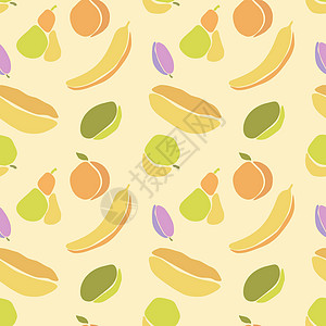 Boho风格的水果模式 梨橙瓜梅李香蕉苹果图片