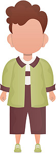 黑头发的小男孩 学龄前年龄穿衬衫和短裤 孤立的卡通风格中的矢量插图图片