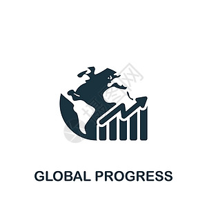 全球进步图标 用于模板 网页设计和信息图形的单色简单业务培训图标服务生长协议工作时间利润质量成功市场玻璃图片
