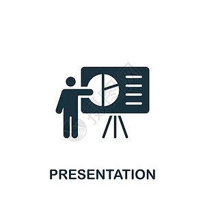 演示文稿图标 单色简单商业培训图标 用于模板 网络设计和信息图等内容图表视频研讨会电脑教育民众讨论公司主持人木板背景图片