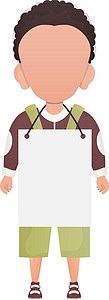一个可爱的小男孩 空白横幅 孤立的卡通风格 矢量插图男生邀请函木板学校青年正方形广告夹子童年框架图片
