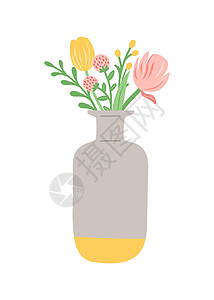 花瓶中的花朵 简单的平板设计矢量礼物装饰花束玻璃植物群季节风格植物插图平面图片