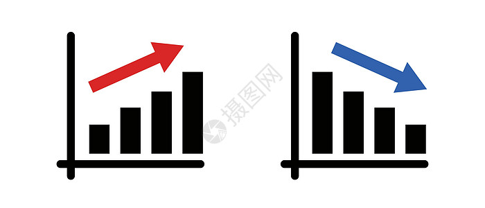 一组显示上升和下降的条形图的图标图片