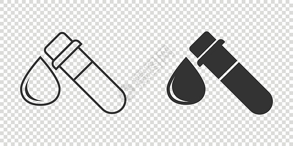 扁平风格的试管图标中的血液 孤立背景下的实验室烧瓶矢量图解 烧杯中的液体标志经营理念玻璃生物学器皿药品关心怀孕插图细胞微生物学药图片