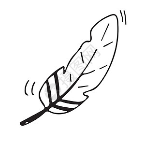 涂鸦风格中羽毛的手绘矢量插图 孤立在一张白纸上的鸟羽图片