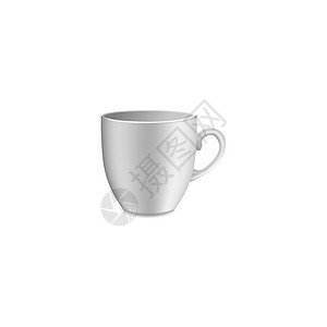 陶瓷 3D 杯样板 矢量白茶杯套装阴影制品早餐插图嘲笑白色食物咖啡店咖啡品牌图片
