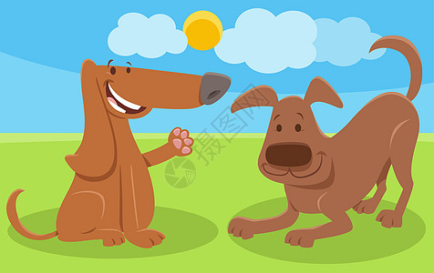 两只有趣的卡通狗 动物漫画人物小狗太阳平面设计吉祥物爪子朋友绘画犬类公园图片