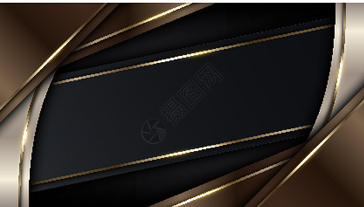 3D 现代奢侈品模板设计棕色和金色条纹 在黑色背景上闪耀着金亮光线图片