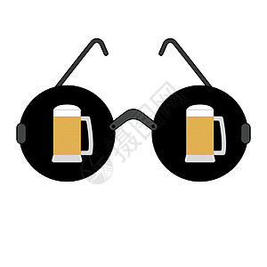 黑色圆杯和两杯啤酒 矢量插图 白色背景的图标被隔绝背景图片