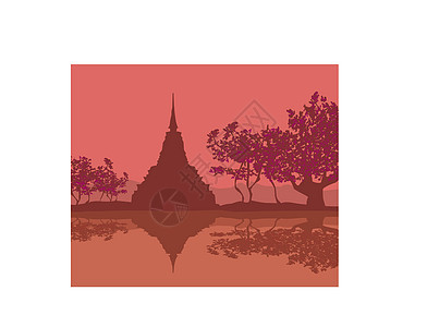 泰国Sukhothai省Sukhothai历史公园地标精神建筑冥想艺术镜子旅游金子宗教废墟图片