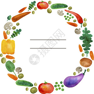 人工抽水水彩色蔬菜花圈插图;健康营养的矢量插图;以及图片