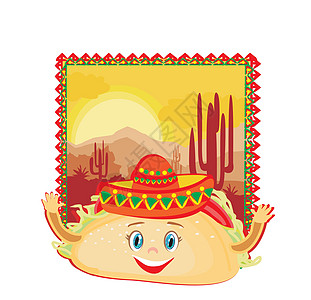 滑稽塔克斯字符 墨西哥框架卡盘子语言小吃艺术卡通片帽子快乐夹子插图身体图片