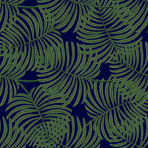 人工绘制矢量纺织品无缝接合型式设计艺术墙纸插图风格木槿森林棕榈奢华丛林装饰图片