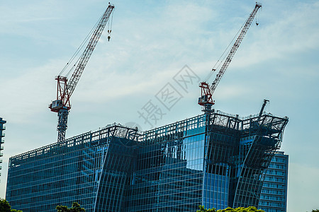 正在建造的豪华酒店场地起重机晴天建筑摩天大楼城市蓝天房子业务旅行图片