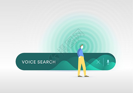 语音搜索技术概念-语音到文本搜索助手和声音识别插图 绘制的字符表示搜索查询图片