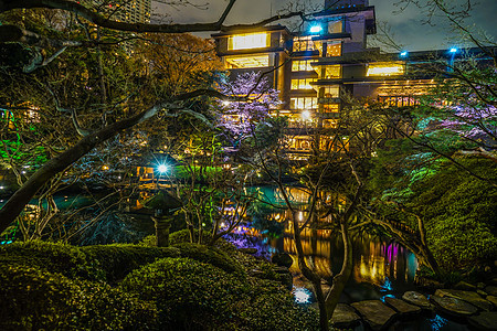 春季日本花园图像风格私人街景房子边缘窗户满月屏幕国家花园图片