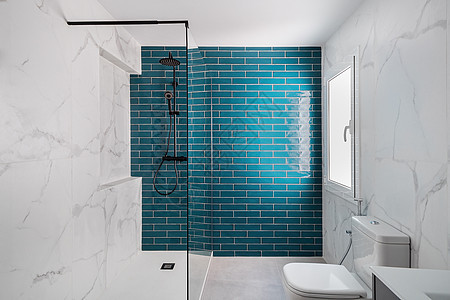 现代瓷砖洗手间 有淋浴区 新的水槽和厕所 掌声玻璃奢华住宅房子风格平铺陶瓷公寓玻璃门制品图片