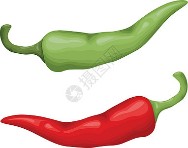 辣椒 绿色和红辣椒 燃烧的红辣椒 一种辛辣的蔬菜 在白色背景上孤立的矢量图图片