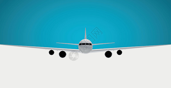 白色和蓝色背景 有文字空间的民用飞机的现实模型-矢量(Victor)图片