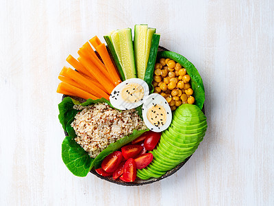 植物佛碗 蔬菜的混合午餐沙拉营养饮食食物芝麻小吃桌子黄瓜高架图片