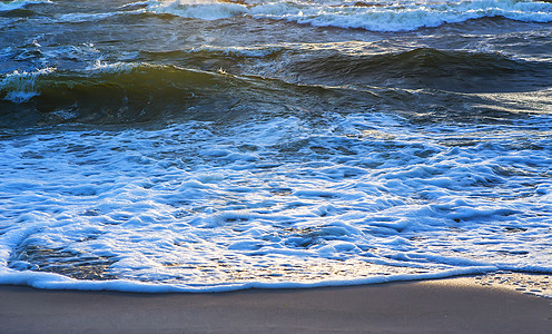 海浪向岸上滚动风景海滩蓝色风暴水景海岸线泡沫海景背景波浪图片