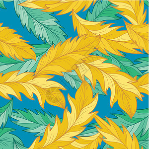 带有详细棕榈羽叶叶的高级矢量模式丛林植物墙纸香蕉异国蓝色叶子海滩情调织物图片