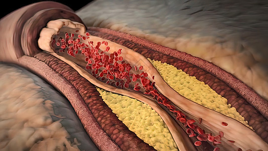 显微摄影显示含有胆固醇的凝固性醇斑块凝块插头插图生物血小板红细胞生理药品解剖学损害背景图片